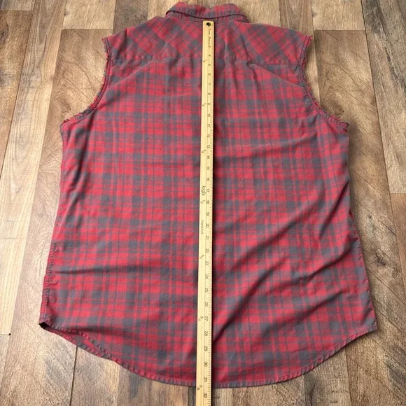 Harley Davidson Sleeveless Shirt Mens XL Red Gray Plaid Biker Motorcycle - Picture 5 of 7